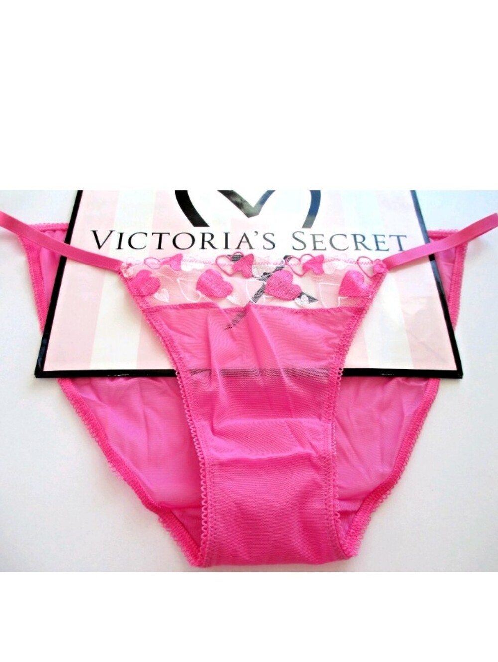 VICTORIA'S SECRET PINK Wink String Bikini Panty S M L XL Pink Hearts Embroidery